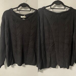NWT Miracle Cross Over Open Back Textured Knit Black Sweater. Size S/M